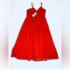 NWT MICHAEL Michael Kors Red Eyelet Midi Dress 100% Cotton Spring Summer